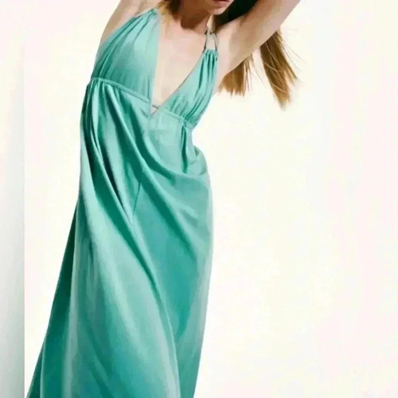 Zara Green Cotton Midi Dress Size Medium - Picture 2 of 8